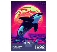 Rompecabezas para Adolescentes De 1000 Piezas Orca Leaping Neon Sunset Rompecabezas para Adultos Juego De Ingenio Una Obra De Arte Actividades Divertidas En Casa 70x50cm/1000pcs