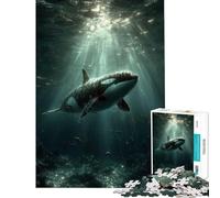 Rompecabezas para adolescentes de 1000 piezas Orca nadando bajo el agua con rayos de sol Actividades divertidas para hacer en casa Decoración del hogar Juego práctico para mayores de 14 años (38x26cm)