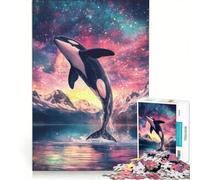 Rompecabezas para Adolescentes de 1000 Piezas Orca Saltando hacia Las Estrellas Juegos Divertidos e interesantes para Reducir el estrés Cada Pieza es única 50x75cm