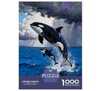 Rompecabezas para Adolescentes De 1000 Piezas Orcas Leaping from The Ocean Painting Rompecabezas Juegos Relajantes Pero Divertidos Y Humorísticos Cumpleaños 38x26cm/1000pcs
