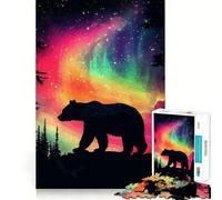 Rompecabezas para Adolescentes de 1000 Piezas Oso bajo la Aurora Boreal,Corte Premium,Divertido,lógico,de Habilidad,fácil de Usar,decoración navideña (50x75cm)