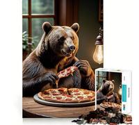 Rompecabezas para Adolescentes de 1000 Piezas Oso Comiendo Pizza Divertido diseño de Corte Fino Actividad para desarrollar la Mente Momento de Juego Relajante Regalo navideño Tranquilo (50x75cm)