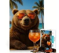 Rompecabezas para Adolescentes de 1000 Piezas Oso con cóctel en una Playa Tropical Piezas de Corte Limpio Juego Inteligente Regalo Ideal para el Tiempo Libre Juego con Escena navideña Arte (38x26cm)