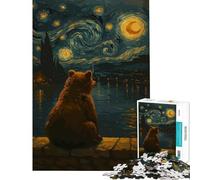 Rompecabezas para Adolescentes de 1000 Piezas Oso contemplando una Noche Estrellada Juego práctico Juguetes educativos Ideas de Regalos desafío difícil (tamaño 75x50cm)