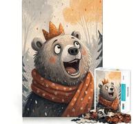 Rompecabezas para Adolescentes de 1000 Piezas Oso de Dibujos Animados con Corona y Bufanda,Bordes impecables,Divertido Juego Mental,Regalo Acogedor,decoración navideña para la Pared (38x52cm)