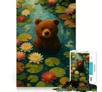 Rompecabezas para Adolescentes de 1000 Piezas Oso en Estanque de nenúfares Diseño de Corte Premium Juego Divertido de lógica y Habilidad Fácil de Jugar Decoración navideña (50x75cm)