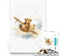 Rompecabezas para Adolescentes de 1000 Piezas Oso en un avión,Piezas de Corte Limpio,Juego Inteligente,Regalo,Tiempo Libre,Juego,Escena navideña,Arte (38x26cm)