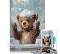 Rompecabezas para Adolescentes de 1000 Piezas Oso en un baño de Burbujas Encaja a la perfección Arte Juego cognitivo Regalo Juego Lento Arte (38x26cm)