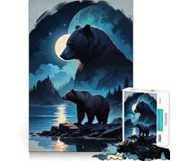 Rompecabezas para Adolescentes de 1000 Piezas Oso Junto al Lago bajo la luz de la Luna,Corte Premium,diversión,lógica,Habilidad,Juego fácil,Tiempo de Juego,decoración navideña (50x75cm)