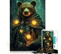 Rompecabezas para Adolescentes de 1000 Piezas Oso Mago en el Bosque Encaja a la perfección Arte Juego cognitivo Regalo Juego Lento Arte (38x26cm)