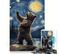 Rompecabezas para Adolescentes de 1000 Piezas Oso Mirando Las Estrellas Piezas de Corte Limpio Juego Inteligente Regalo Tiempo Libre Juego Escena navideña Arte (38x26cm)