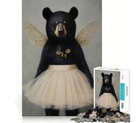 Rompecabezas para Adolescentes de 1000 Piezas Oso Negro con alas,Corte Premium,Divertido,lógico,de Habilidad,fácil de Usar,decoración navideña (38x52cm)