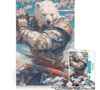 Rompecabezas para Adolescentes de 1000 Piezas Oso Polar samurái Juguete Educativo para Mejorar la Memoria con póster y Hoja de Preguntas a Juego 38x26cm
