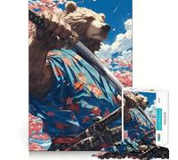 Rompecabezas para Adolescentes de 1000 Piezas Oso Samurai Blossom,Arte de Corte Fino,Actividad para desarrollar la Mente,Juego Relajante, (38x26cm)