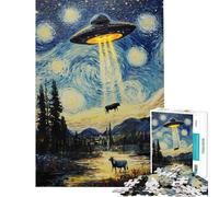 Rompecabezas para Adolescentes de 1000 Piezas OVNI sobre la Noche Estrellada Rompecabezas para Adultos Juguetes antiestrés Que mejoran la Memoria y Actividades Divertidas en casa (tamaño 50x75cm)