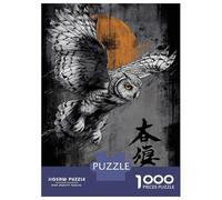 Rompecabezas para Adolescentes De 1000 Piezas Owl in Flight with Japanese Text Rompecabezas para Adultos Juegos Relajantes Regalos para Mujeres Ayuda A Ejercitar El Cerebro 52x38cm/1000pcs