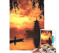 Rompecabezas para Adolescentes de 1000 Piezas Pagoda al Atardecer y Pescador Rompecabezas de 1000 Piezas para decoración del hogar Juguetes de análisis y lógica cumpleaños