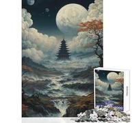Rompecabezas para Adolescentes de 1000 Piezas Pagoda bajo la Luna Llena Juguete Educativo Gran Regalo para Juegos Juego Imposible con póster a Juego y Hoja de Trivia tamaño 38x26cm