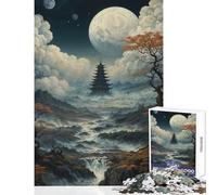 Rompecabezas para Adolescentes de 1000 Piezas: Pagoda bajo la Luna Llena Juguete Educativo para cumpleaños Juegos Divertidos con póster a Juego y Hoja de Trivia Tamaño 50x75cm