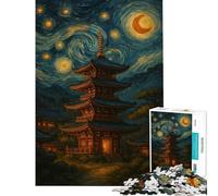 Rompecabezas para Adolescentes de 1000 Piezas Pagoda bajo un Cielo Estrellado Rompecabezas para Adolescentes Juguete Decorativo para la Pared Decoración Desafío Educativo (Tamaño 38x52cm)
