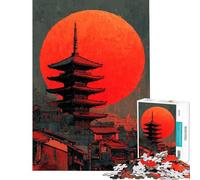 Rompecabezas para Adolescentes de 1000 Piezas Pagoda Japonesa con Sol Rojo Actividades Divertidas para Hacer en casa Decoración Juego de ingenio para Mayores de 14 años Juego de Rompecabezas