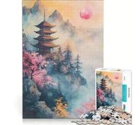 Rompecabezas para Adolescentes de 1000 Piezas: Pagoda Japonesa en la montaña brumosa Juego práctico, difícil y desafiante Regalo Ideal para los más aventureros 50x75cm