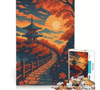 Rompecabezas para Adolescentes de 1000 Piezas: Pagoda Japonesa en Paisaje otoñal, Juego práctico, Actividades Divertidas para Hacer en casa, colección de Artistas, Bellas Artes 50x75cm