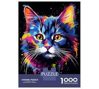Rompecabezas para Adolescentes De 1000 Piezas Painting of A Colorful Cat Rompecabezas para Adultos Juguetes Antiestrés Decoración De Pared Interacción Entre Padres E Hijos 52x38cm/1000pcs