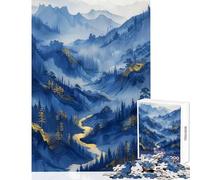 Rompecabezas para Adolescentes de 1000 Piezas Paisaje Azul y Dorado decoración del hogar Juguetes Regalos de Amigo Secreto Juegos Familiares Ayuda a ejercitar el Cerebro tamaño 38x26cm