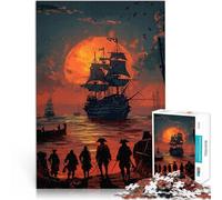 Rompecabezas para Adolescentes de 1000 Piezas Paisaje de Barco Pirata Corte de precisión con Piezas de Formas aleatorias Que se entrelazan Completamente 50x70cm