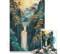 Rompecabezas para Adolescentes de 1000 Piezas Paisaje de Cascada Dorada y cielos Dorados, Juegos educativos, decoración de Pared, con póster y Hoja de Preguntas a Juego 38x26cm