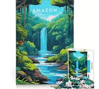 Rompecabezas para Adolescentes de 1000 Piezas: Paisaje de Cascada en la Selva amazónica, Juegos Familiares, ensamblaje de Patrones, fortalece el Amor Entre Parejas 38x26cm