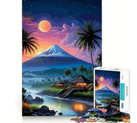 Rompecabezas para Adolescentes de 1000 Piezas Paisaje de Isla Tropical con montaña y Luna Bordes impecables Divertido Juego Mental Regalo Ideal para un Momento Acogedor y Divertido Decoración