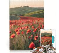 Rompecabezas para Adolescentes de 1000 Piezas Paisaje de la Toscana con Campo de Amapolas Juego práctico Ideal para Pasar el Tiempo en casa Durante Las Vacaciones con póster y Hoja de Preguntas