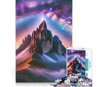 Rompecabezas para Adolescentes de 1000 Piezas Paisaje de montaña con la Vía Láctea Juego práctico Actividades Divertidas para Hacer en casa con póster y Hoja de Preguntas a Juego 50x75cm