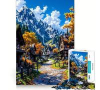 Rompecabezas para Adolescentes de 1000 Piezas Paisaje de montaña y Pueblo otoñal,Corte Premium,Divertido,Juego Inteligente,Regalo,Juego rápido,Pieza de Arte navideña (50x75cm)