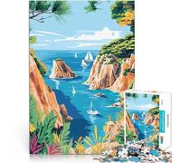 Rompecabezas para Adolescentes de 1000 Piezas Paisaje de Playa Costera con veleros Juguetes de Bricolaje Mejorar la Memoria 38x26cm