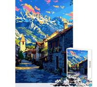 Rompecabezas para Adolescentes de 1000 Piezas Paisaje de Pueblo de montaña Arte Digital Juguete de decoración de Pared Gran Regalo Juegos educativos interacción Entre Padres e Hijos (tamaño 50x75cm)