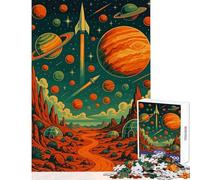 Rompecabezas para Adolescentes de 1000 Piezas Paisaje Espacial Retro con Planetas Rompecabezas de 1000 Piezas para ejercitar la Mente Regalo de cumpleaños Divertido y con Humor (50x75cm)