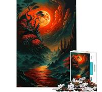Rompecabezas para Adolescentes de 1000 Piezas Paisaje fantástico con río Rojo y Luna Juego Familiar adictivo para Cultivar la Paciencia Gran Regalo para los Amantes y para Mejorar la Memoria