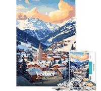 Rompecabezas para Adolescentes de 1000 Piezas Paisaje Invernal de Verbier Suiza Rompecabezas para Adultos y Familia Juego Que Mejora la Memoria (tamaño 38x26cm)