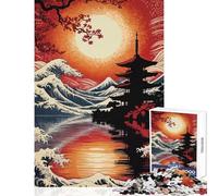 Rompecabezas para Adolescentes de 1000 Piezas Paisaje japonés con Pagoda y Olas Juegos educativos Juguete didáctico para Aprender Decoración de Pared Entrena tu Cerebro y Tus Manos (38x52cm)