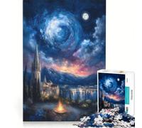 Rompecabezas para Adolescentes de 1000 Piezas Paisaje Nocturno con Castillo y Luna Juego práctico para Mejorar la Memoria Regalo Ideal para Amigos y Familiares 38x52cm