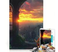 Rompecabezas para Adolescentes de 1000 Piezas Paisaje Urbano al Atardecer Visto a través de una Ventana Juego práctico para Mejorar la Memoria Regalo Ideal para Amigos y Familiares 38x26cm