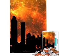 Rompecabezas para Adolescentes de 1000 Piezas Paisaje Urbano apocalíptico con Planeta en Llamas Juguetes educativos Juegos de ingenio decoración de Pared Regalos de Amigo Invisible (tamaño 38x26cm)