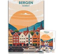 Rompecabezas para Adolescentes de 1000 Piezas,Paisaje Urbano de Bergen,Noruega,Juegos educativos,Mejora la Memoria,Regalo para cumpleaños,tamaño 38x52cm