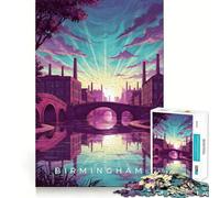 Rompecabezas para Adolescentes de 1000 Piezas Paisaje Urbano de Birmingham con río y Puentes Corte Juego Divertido de lógica y Habilidad Fácil de Jugar Decoración navideña (38x26cm)