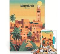 Rompecabezas para Adolescentes de 1000 Piezas Paisaje Urbano de Marrakech Juego práctico Actividades Divertidas para Hacer en casa con póster y Hoja de Preguntas a Juego 38x52cm