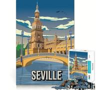 Rompecabezas para Adolescentes de 1000 Piezas Paisaje Urbano de Sevilla póster de Viaje Piezas de Ajuste preciso Juguete Divertido y silencioso Ideal para cumpleaños o como Actividad artística