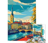 Rompecabezas para Adolescentes de 1000 Piezas Paisaje Urbano de Zúrich Juego desafiante Juguete para ejercitar la Mente Juego difícil excelente Regalo y Juguete (tamaño 38x26cm)